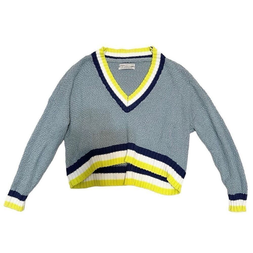 Urban Outfitters Blue Navy Yellow White V Neck Long Sleeve Casual Sweater XS
